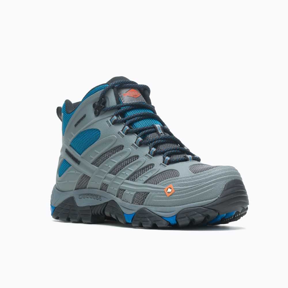 Botas De Seguridad Merrell Moab Velocity Mid Hombre Grises Claro Azul Rey | México-0982372