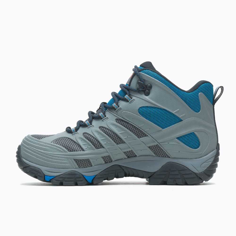 Botas De Seguridad Merrell Moab Velocity Mid Hombre Grises Claro Azul Rey | México-0982372