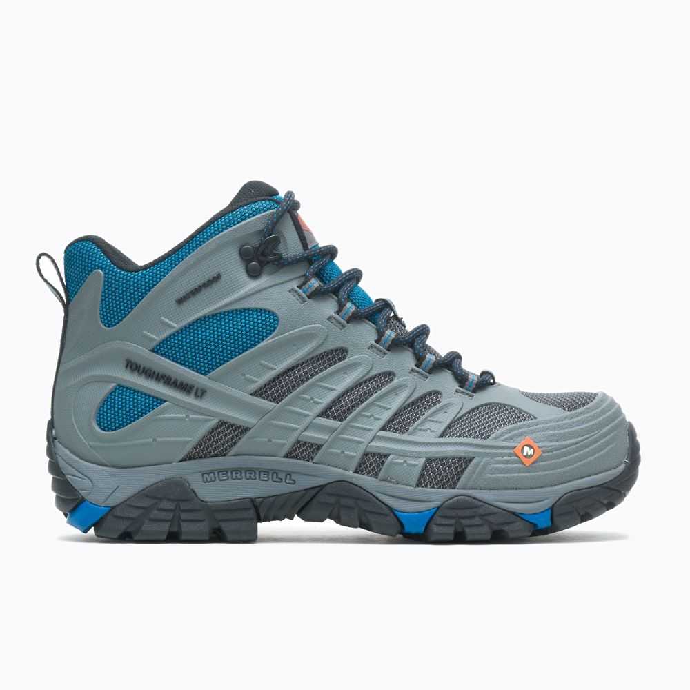 Botas De Seguridad Merrell Moab Velocity Mid Hombre Grises Claro Azul Rey | México-0982372