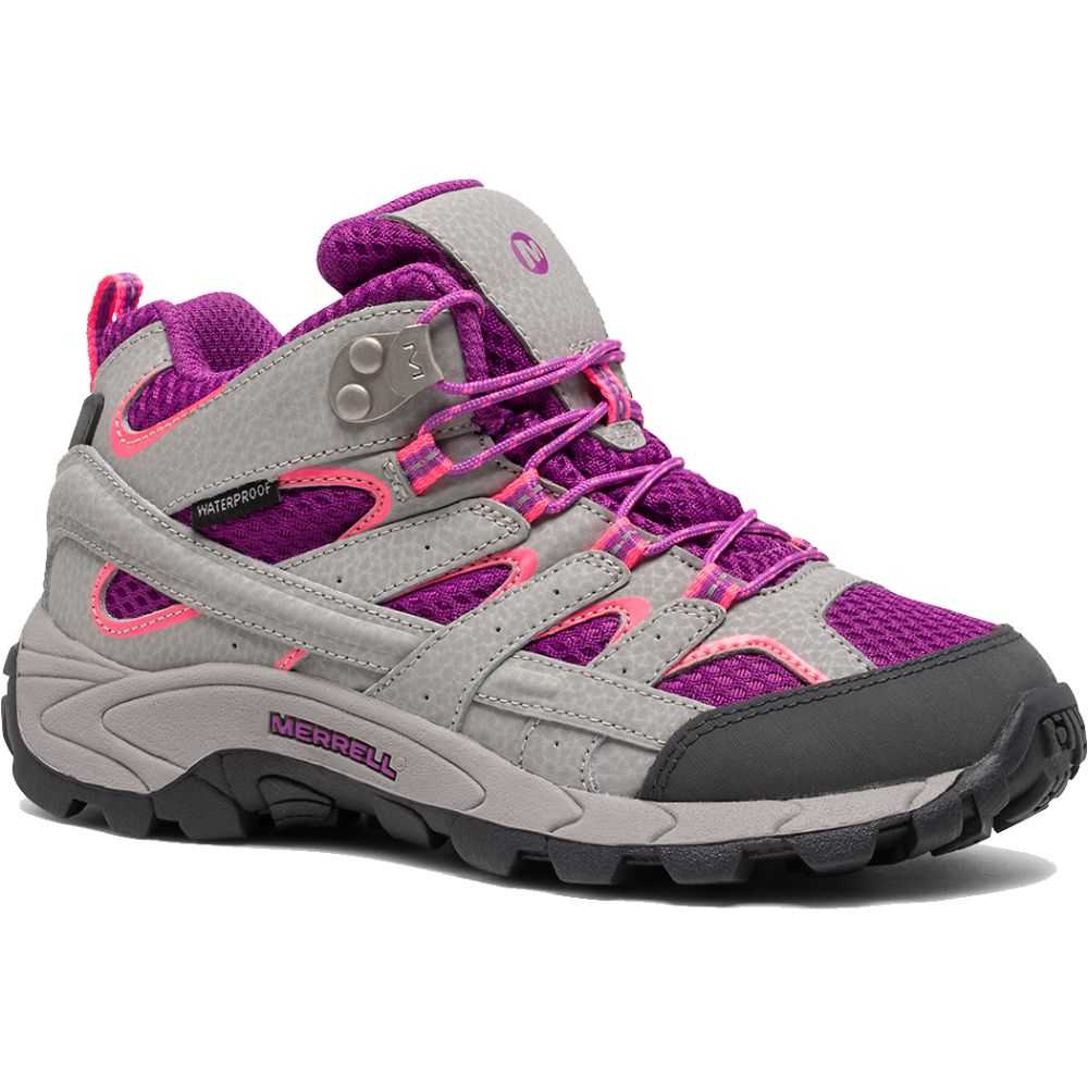 Botas De Senderismo Merrell Moab 2 Mid Niño Grises Fucsia | México-9622840