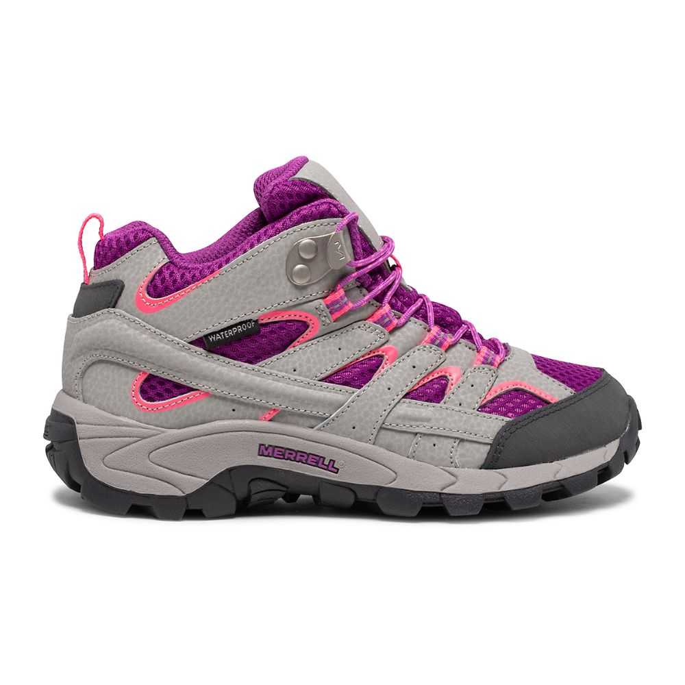 Botas De Senderismo Merrell Moab 2 Mid Niño Grises Fucsia | México-9622840