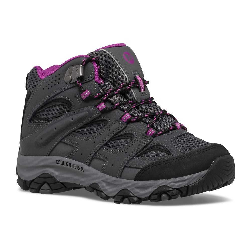 Botas De Senderismo Merrell Moab 3 Mid Niño Grises Oscuro Fucsia | México-2203